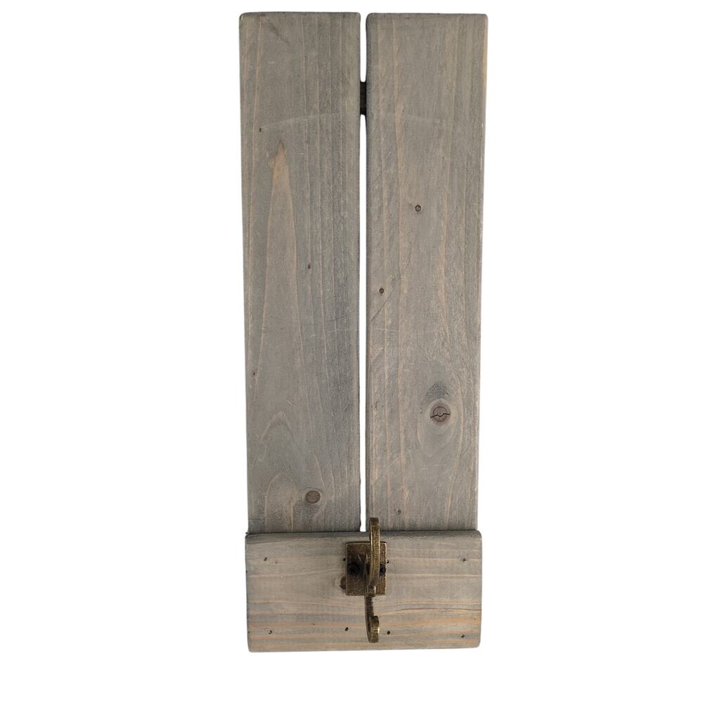 Rustic Wood Slat Wall Hook Hat Coat Rack 18x7" Gray Wash, Brass Double Scroll‎